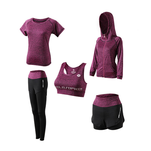 1Set Women 5 Piece Yoga Set for Running T-Shirt Fitness Bra Sports Wear Fitness Kleding Vrouwen Gym Clothing Workout Sports Suit